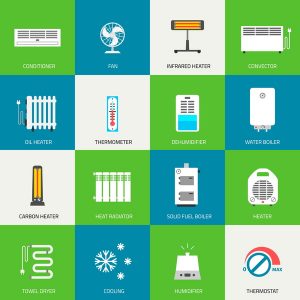 Heating, ventilation and conditioning icons set.